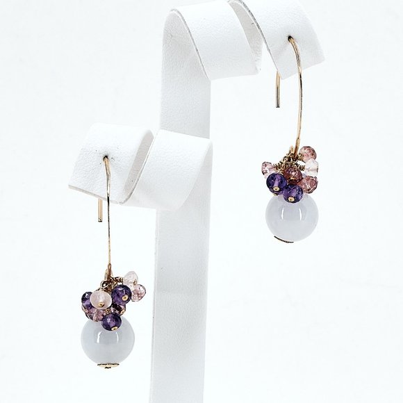 Jade Earrings with Amethyst Pink Topaz Cluster, 14K Gold Filled French Ear Wires - Picture 4 of 9